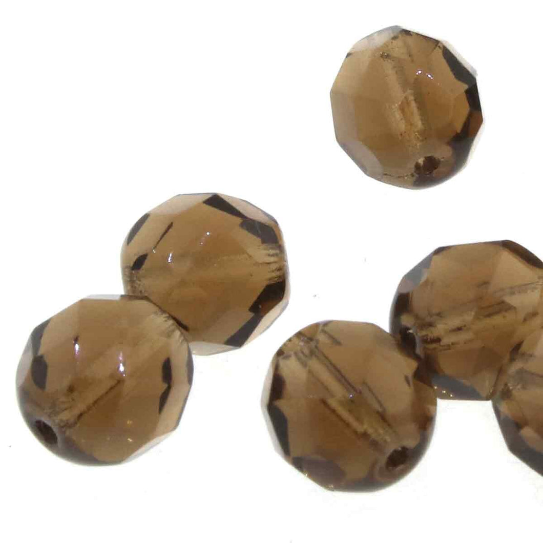 Czech Faceted Fire Polished Rounds 4mm Smoked Topaz Qty:50