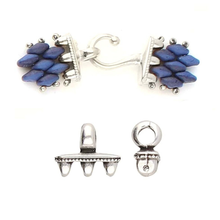 Load image into Gallery viewer, Superduo Hook &amp; Eye Clasp 'Mesaria iii' Antique Silver Plated Qty: 1
