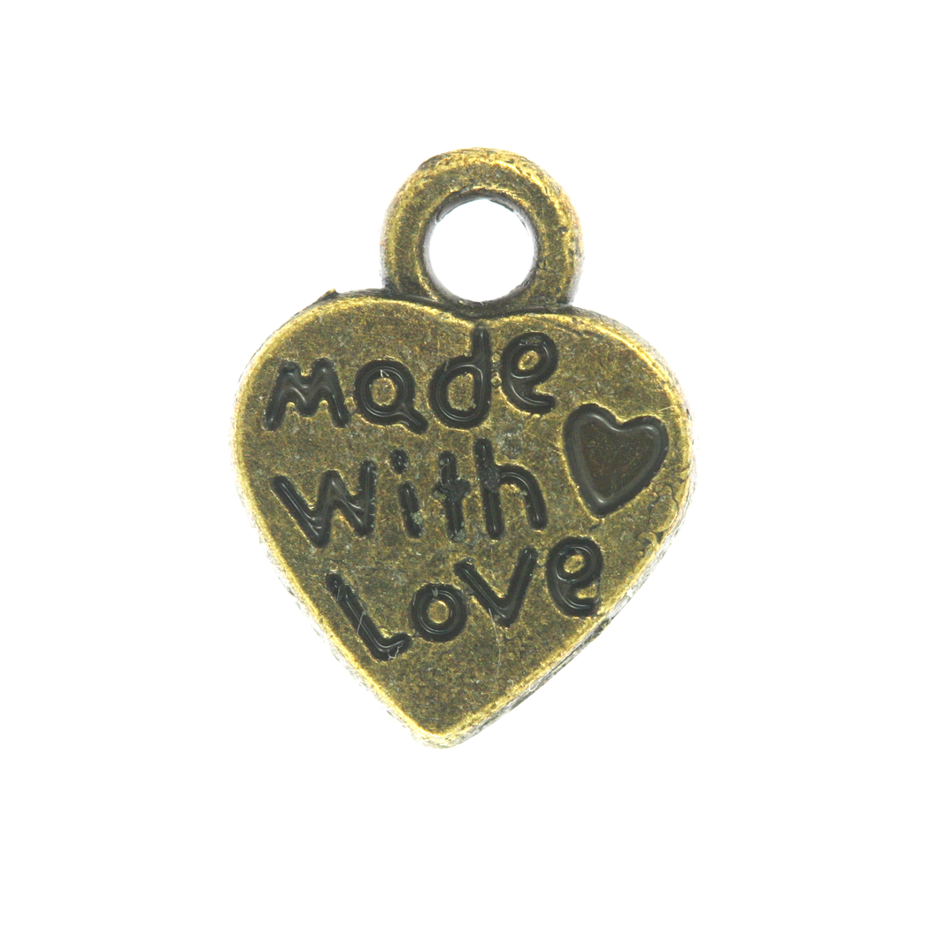 Antique Bronze 'Made with Love' Charm 10x12mm Qty:1