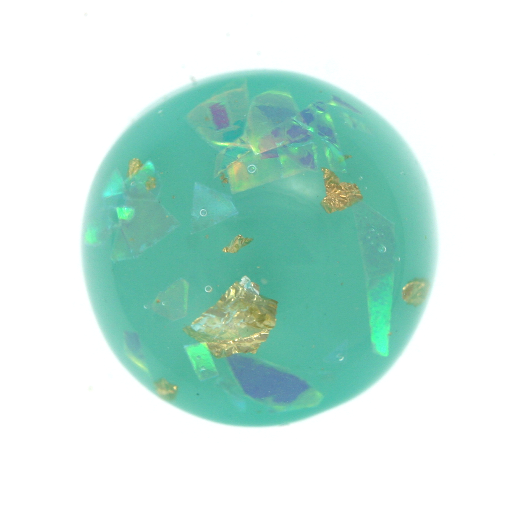 Cabochon Gold and Iridescent Flakes, Turquoise Back 12mm Qty:1