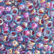 Miyuki Rocailles 11/0 0340 Aqua/Hot Pink Color Lined AB Qty:10g Tube