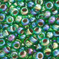 Miyuki Rocailles 11/0 0344 Fuchsia/Emerald Color Lined AB Qty:10g Tube
