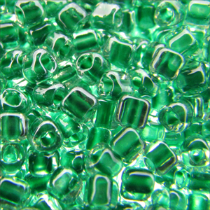 Miyuki Triangles 10/0 1142 Crystal/Green Color Lined Qty:10g