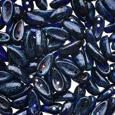 Czech Chilli Beads 4x11mm Transparent Dark Blue Travertine Qty:25 beads