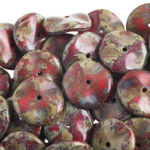 Czech Ripple Beads by Preciosa 12mm Red Opaque Travertine Qty:18