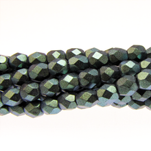 Load image into Gallery viewer, Czech Faceted Fire Polished Rounds 4mm Polychrome Viridian Qty:40 strung
