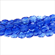 Load image into Gallery viewer, Czech Faceted Fire Polished Rounds 4mm Sapphire Qty:38 strung
