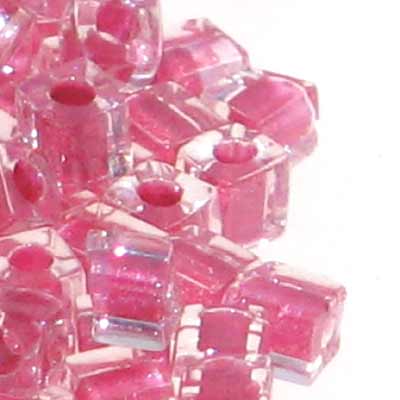 Miyuki Squares 3mm 2603 Crystal/Dark Pink Color Lined Qty:10g