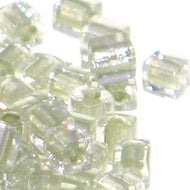 Miyuki Squares 3mm 2604 Crystal/Light Celery Color Lined Qty:10g