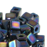 Miyuki Squares 3mm 0401R Black Opaque AB Qty:10g