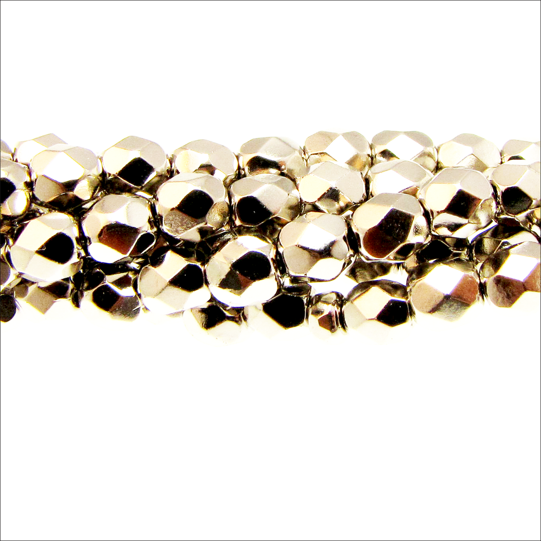 Czech Faceted Fire Polished Rounds 4mm Nickel Plated Qty:40 strung