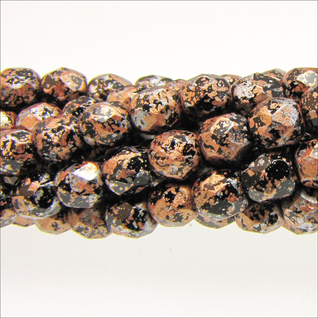 Czech Faceted Fire Polished Rounds 4mm Tweedy light Copper Qty:40 strung