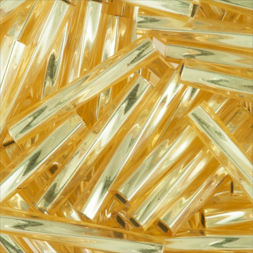 Miyuki Twisted Bugles 2x12mm 0003 Gold Transparent Silver Lined  Qty:6g Tube