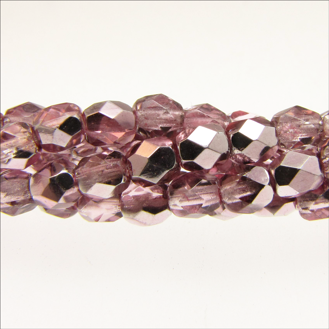 Czech Faceted Fire Polished Rounds 4mm Flamingo Qty:38 strung