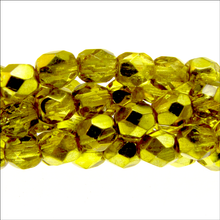 Load image into Gallery viewer, Czech Faceted Fire Polished Rounds 4mm Citron Qty:38 strung
