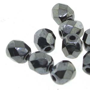 Czech Faceted Fire Polished Rounds 4mm Hematite Qty:38 strung