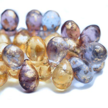 Load image into Gallery viewer, Czech Drop Bead 4x6mm Grape/Pale Yellow Gold Mix Qty: 50
