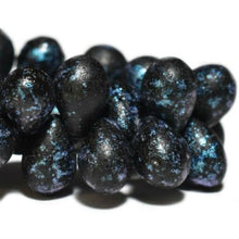 Load image into Gallery viewer, Czech Drop Bead 5x7mm Etched Black &amp; Electric Blue Qty: 50
