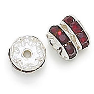 Rhinestone & Silver Metal Rondelle 6mm Garnet Qty:1