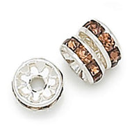 Rhinestone & Silver Metal Rondelle 6mm Smokey Topaz Qty:1