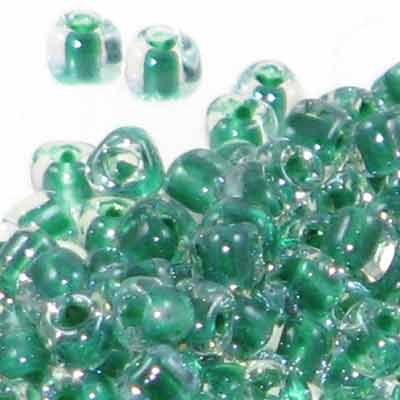 Miyuki Triangles 8/0 1142 Crystal/Green Color Lined Qty:10g