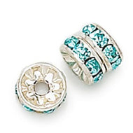 Rhinestone & Silver Metal Rondelle 8mm Aqua Qty:1