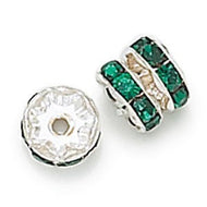 Rhinestone & Silver Metal Rondelle 8mm Emerald Qty:1