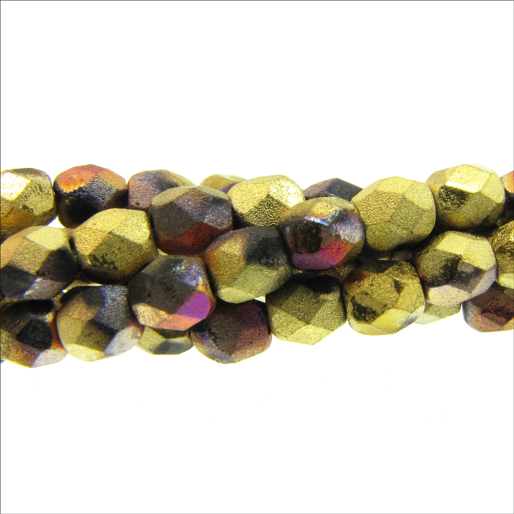 Czech Faceted Fire Polished Rounds 4mm Matte California Violet Qty:38 strung