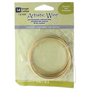 Artistic Wire 14 Gauge Silver Plated Gold Color Qty:10 ft pack