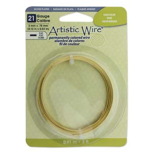 Artistic Wire Flat 21 Gauge Silver Plated Gold Color Qty:3ft/0.91m