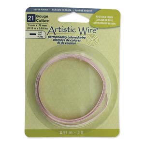Artistic Wire Flat 21 Gauge Silver Plated Rose Gold Qty:3ft/0.91m