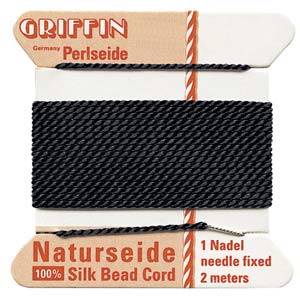Griffin Bead Cord 100% Natural Silk Black No.02 0.45mm Qty:2 meters