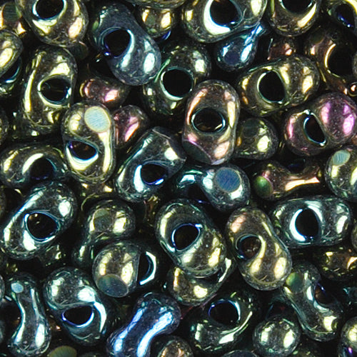 Czech Farfalle Beads Cut 2x4mm Opaque Green Iris Qty:10g