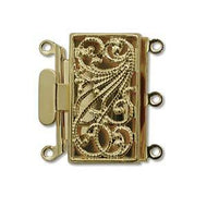 Gold Plated Push Pull Clasp 3 Strand Filigree 13x22mm Qty:1