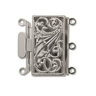Silver Plated Push Pull Clasp 3 Strand Filigree 13x22mm Qty:1