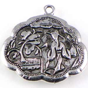 Antique Silver Plated Pendant Japanese Gardener 30X29mm *D* Qty:1