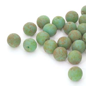 Czech Druk Rounds 8mm Lava Etched Turquoise Green Travertine Qty:20