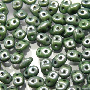 Czech Miniduo Beads 2x4mm Chalk Green Luster Qty:10 grams