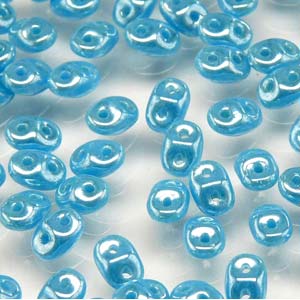 Czech Superduo Beads 2.5x5mm Turquoise Blue White Luster Qty: 10g