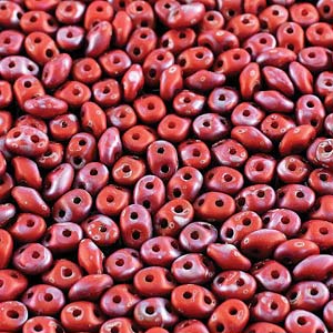 Czech Miniduo Beads 2x4mm Nebula Coral Red Matte Qty:10 grams