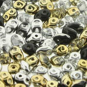 Czech Superduo Mix 2.5x5mm Silver and Gold Qty: 10g
