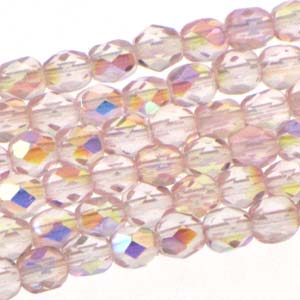 Czech Faceted Fire Polished Rounds 6mm Pink Ice Qty:25