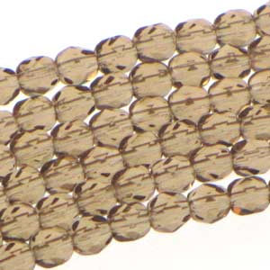 Czech Faceted Fire Polished Rounds 4mm Smoked Topaz Qty:38 strung
