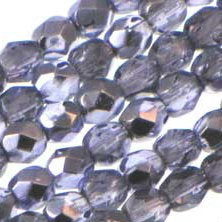 Czech Faceted Fire Polished Rounds 6mm Mirrored Violet Qty:25 strung