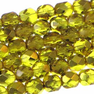 Czech Faceted Fire Polished Rounds 6mm Citron Qty:25 strung