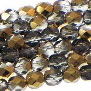 Czech Faceted Fire Polished Rounds 6mm Crystal Aurum *D* Qty:25 strung