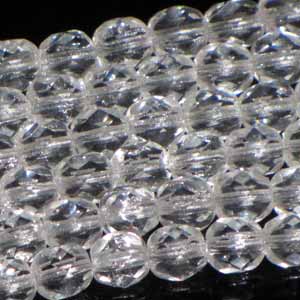 Czech Faceted Fire Polished Rounds 6mm Crystal Qty:25 strung