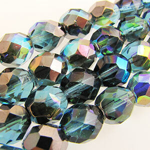 Czech Faceted Fire Polished Rounds 8mm Aqua Graphite Rainbow Qty:20 strung
