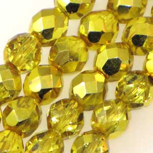 Czech Faceted Fire Polished Rounds 8mm Citron Qty:19 strung