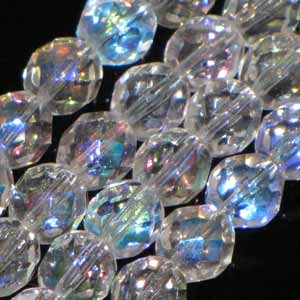 Czech Faceted Fire Polished Rounds 8mm Crystal AB Fire Qty:25
